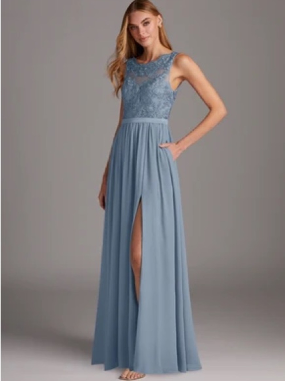 Azazie Elly Sleeveless Lace Bodice Chiffon A-line lace scoop neck chiffon dress